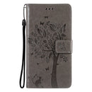 For Huawei P50 Pro Tree & Cat Pattern Pressed Printing Horizontal Flip PU Leather Case with Holder & Card Slots & Wallet & Lanyard(Grey)