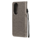 For Huawei P50 Pro Tree & Cat Pattern Pressed Printing Horizontal Flip PU Leather Case with Holder & Card Slots & Wallet & Lanyard(Grey)
