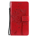 For Huawei P50 Pro Tree & Cat Pattern Pressed Printing Horizontal Flip PU Leather Case with Holder & Card Slots & Wallet & Lanyard(Red)