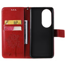 For Huawei P50 Pro Tree & Cat Pattern Pressed Printing Horizontal Flip PU Leather Case with Holder & Card Slots & Wallet & Lanyard(Red)