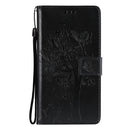 For Huawei P50 Pro Tree & Cat Pattern Pressed Printing Horizontal Flip PU Leather Case with Holder & Card Slots & Wallet & Lanyard(Black)