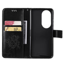 For Huawei P50 Pro Tree & Cat Pattern Pressed Printing Horizontal Flip PU Leather Case with Holder & Card Slots & Wallet & Lanyard(Black)