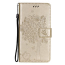 For Huawei P50 Pro Tree & Cat Pattern Pressed Printing Horizontal Flip PU Leather Case with Holder & Card Slots & Wallet & Lanyard(Gold)