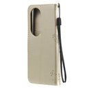 For Huawei P50 Pro Tree & Cat Pattern Pressed Printing Horizontal Flip PU Leather Case with Holder & Card Slots & Wallet & Lanyard(Gold)