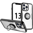 Shockproof Transparent TPU + Acrylic Protective Case with Ring Holder For iPhone 13 Pro Max(Silver Black)