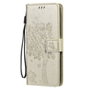 For Nokia G10 Tree & Cat Pattern Pressed Printing Horizontal Flip PU Leather Case with Holder & Card Slots & Wallet & Lanyard(Gold)