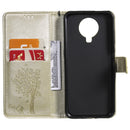For Nokia G10 Tree & Cat Pattern Pressed Printing Horizontal Flip PU Leather Case with Holder & Card Slots & Wallet & Lanyard(Gold)