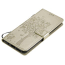 For Nokia G10 Tree & Cat Pattern Pressed Printing Horizontal Flip PU Leather Case with Holder & Card Slots & Wallet & Lanyard(Gold)