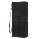 For Nokia G10 Tree & Cat Pattern Pressed Printing Horizontal Flip PU Leather Case with Holder & Card Slots & Wallet & Lanyard(Black)