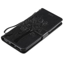 For Nokia G10 Tree & Cat Pattern Pressed Printing Horizontal Flip PU Leather Case with Holder & Card Slots & Wallet & Lanyard(Black)