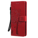 For Nokia G10 Tree & Cat Pattern Pressed Printing Horizontal Flip PU Leather Case with Holder & Card Slots & Wallet & Lanyard(Red)