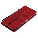 For Nokia G10 Tree & Cat Pattern Pressed Printing Horizontal Flip PU Leather Case with Holder & Card Slots & Wallet & Lanyard(Red)
