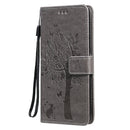 For Nokia G10 Tree & Cat Pattern Pressed Printing Horizontal Flip PU Leather Case with Holder & Card Slots & Wallet & Lanyard(Gray)