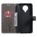 For Nokia G10 Tree & Cat Pattern Pressed Printing Horizontal Flip PU Leather Case with Holder & Card Slots & Wallet & Lanyard(Gray)