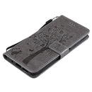 For Nokia G10 Tree & Cat Pattern Pressed Printing Horizontal Flip PU Leather Case with Holder & Card Slots & Wallet & Lanyard(Gray)