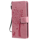 For Nokia G10 Tree & Cat Pattern Pressed Printing Horizontal Flip PU Leather Case with Holder & Card Slots & Wallet & Lanyard(Pink)