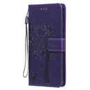 For Nokia G10 Tree & Cat Pattern Pressed Printing Horizontal Flip PU Leather Case with Holder & Card Slots & Wallet & Lanyard(Purple)