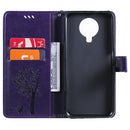 For Nokia G10 Tree & Cat Pattern Pressed Printing Horizontal Flip PU Leather Case with Holder & Card Slots & Wallet & Lanyard(Purple)