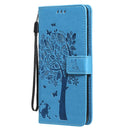 For Nokia G10 Tree & Cat Pattern Pressed Printing Horizontal Flip PU Leather Case with Holder & Card Slots & Wallet & Lanyard(Blue)