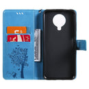 For Nokia G10 Tree & Cat Pattern Pressed Printing Horizontal Flip PU Leather Case with Holder & Card Slots & Wallet & Lanyard(Blue)