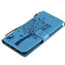 For Nokia G10 Tree & Cat Pattern Pressed Printing Horizontal Flip PU Leather Case with Holder & Card Slots & Wallet & Lanyard(Blue)
