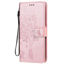 For Nokia G10 Tree & Cat Pattern Pressed Printing Horizontal Flip PU Leather Case with Holder & Card Slots & Wallet & Lanyard(Rose gold)