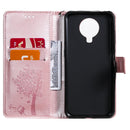 For Nokia G10 Tree & Cat Pattern Pressed Printing Horizontal Flip PU Leather Case with Holder & Card Slots & Wallet & Lanyard(Rose gold)