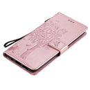 For Nokia G10 Tree & Cat Pattern Pressed Printing Horizontal Flip PU Leather Case with Holder & Card Slots & Wallet & Lanyard(Rose gold)