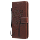 For Nokia G10 Tree & Cat Pattern Pressed Printing Horizontal Flip PU Leather Case with Holder & Card Slots & Wallet & Lanyard(Coffee)