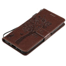 For Nokia G10 Tree & Cat Pattern Pressed Printing Horizontal Flip PU Leather Case with Holder & Card Slots & Wallet & Lanyard(Coffee)