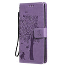 For Nokia G10 Tree & Cat Pattern Pressed Printing Horizontal Flip PU Leather Case with Holder & Card Slots & Wallet & Lanyard(Lavender)