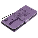 For Nokia G10 Tree & Cat Pattern Pressed Printing Horizontal Flip PU Leather Case with Holder & Card Slots & Wallet & Lanyard(Lavender)