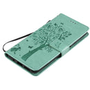 For Nokia G10 Tree & Cat Pattern Pressed Printing Horizontal Flip PU Leather Case with Holder & Card Slots & Wallet & Lanyard(Green)