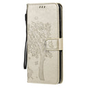 For Nokia X20 Tree & Cat Pattern Pressed Printing Horizontal Flip PU Leather Case with Holder & Card Slots & Wallet & Lanyard(Gold)
