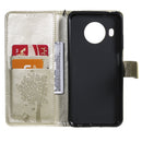 For Nokia X20 Tree & Cat Pattern Pressed Printing Horizontal Flip PU Leather Case with Holder & Card Slots & Wallet & Lanyard(Gold)