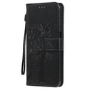For Nokia X20 Tree & Cat Pattern Pressed Printing Horizontal Flip PU Leather Case with Holder & Card Slots & Wallet & Lanyard(Black)