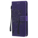 For Nokia X20 Tree & Cat Pattern Pressed Printing Horizontal Flip PU Leather Case with Holder & Card Slots & Wallet & Lanyard(Purple)