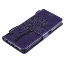 For Nokia X20 Tree & Cat Pattern Pressed Printing Horizontal Flip PU Leather Case with Holder & Card Slots & Wallet & Lanyard(Purple)