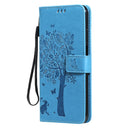 For Nokia X20 Tree & Cat Pattern Pressed Printing Horizontal Flip PU Leather Case with Holder & Card Slots & Wallet & Lanyard(Blue)