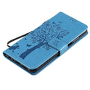 For Nokia X20 Tree & Cat Pattern Pressed Printing Horizontal Flip PU Leather Case with Holder & Card Slots & Wallet & Lanyard(Blue)