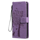 For Nokia X20 Tree & Cat Pattern Pressed Printing Horizontal Flip PU Leather Case with Holder & Card Slots & Wallet & Lanyard(Lavender)