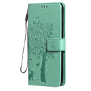 For Nokia X20 Tree & Cat Pattern Pressed Printing Horizontal Flip PU Leather Case with Holder & Card Slots & Wallet & Lanyard(Green)