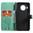For Nokia X20 Tree & Cat Pattern Pressed Printing Horizontal Flip PU Leather Case with Holder & Card Slots & Wallet & Lanyard(Green)