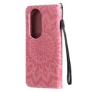 For Huawei P50 Pro Sun Embossing Pattern Horizontal Flip Leather Case with Card Slot & Holder & Wallet & Lanyard(Pink)