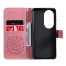 For Huawei P50 Pro Sun Embossing Pattern Horizontal Flip Leather Case with Card Slot & Holder & Wallet & Lanyard(Pink)