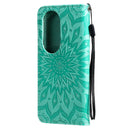 For Huawei P50 Pro Sun Embossing Pattern Horizontal Flip Leather Case with Card Slot & Holder & Wallet & Lanyard(Green)