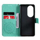 For Huawei P50 Pro Sun Embossing Pattern Horizontal Flip Leather Case with Card Slot & Holder & Wallet & Lanyard(Green)