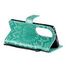 For Huawei P50 Pro Sun Embossing Pattern Horizontal Flip Leather Case with Card Slot & Holder & Wallet & Lanyard(Green)
