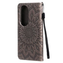 For Huawei P50 Pro Sun Embossing Pattern Horizontal Flip Leather Case with Card Slot & Holder & Wallet & Lanyard(Grey)