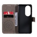 For Huawei P50 Pro Sun Embossing Pattern Horizontal Flip Leather Case with Card Slot & Holder & Wallet & Lanyard(Grey)